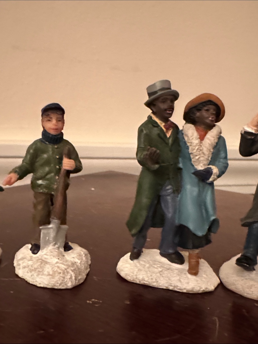 St. Nicholas Square Blue and Green Holiday Caroler Figurine Set - Picture 5 of 6
